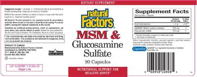Photo of the Natural Factors MSM & Glucosamine Sulfate label