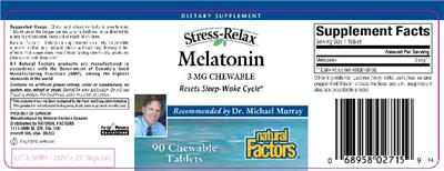 Photo of the Natural Factors Stress-Relax Melatonin 3 mg Chewable label