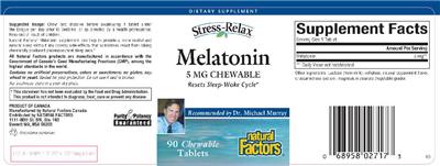 Photo of the Natural Factors Stress-Relax Melatonin 5 mg Chewable label