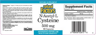Photo of the Natural Factors N-Acetyl-L Cysteine 500 mg label