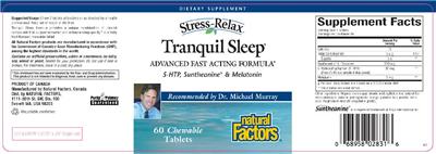Photo of the Natural Factors Stress-Relax Tranquil Sleep Advanced Fast Acting Formula 5-HTP, Suntheanine & Melatonin label