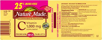 Photo of the Nature Made Vitamin C 1,000 mg label
