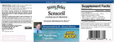 Photo of the Natural Factors Stress-Relax Sensoril Clinically Proven label