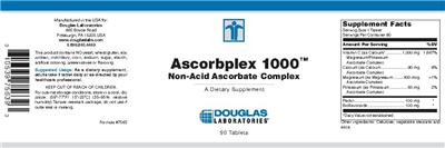 Photo of the Douglas Laboratories Ascorbplex 1000 Non-Acid Ascorbate Complex label