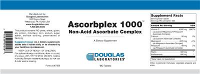 Photo of the Douglas Laboratories Ascorbplex 1000 Non-Acid Ascorbate Complex label