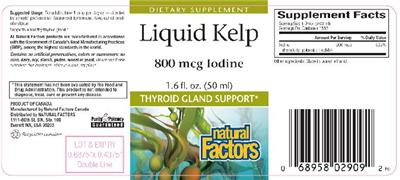 Photo of the Natural Factors Liquid Kelp label