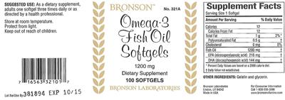 Photo of the Bronson Omega-3 Fish Oil Softgels 1200 mg label