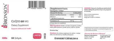 Photo of the Bronson Laboratories CoQ10 60 mg label