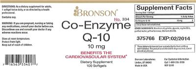 Photo of the Bronson Co-Enzyme Q-10 10 mg label