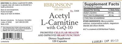 Photo of the Bronson Laboratories Acetyl L-Carnitine with CoQ-10 label