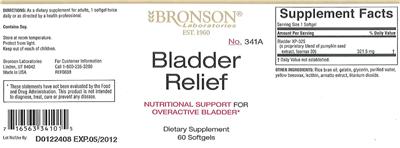 Photo of the Bronson Laboratories Bladder Relief label