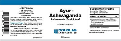 Photo of the Douglas Laboratories Ayur-Ashwaganda Ashwaganda-Root & Leaf label