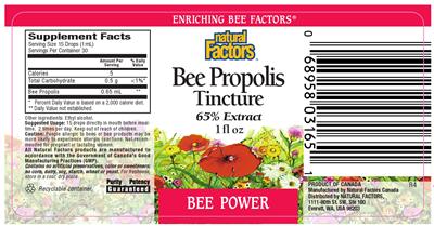 Photo of the Natural Factors Bee Propolis Tincture 65% Extract label