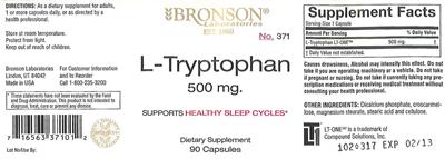 Photo of the Bronson Laboratories L-Tryptophan 500 mg label
