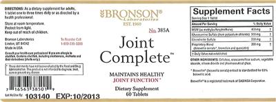 Photo of the Bronson Laboratories Joint Complete label