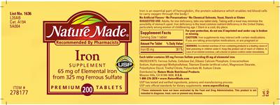Iron Supplement のラベル画像（NIH DSLD）