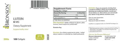 Photo of the Bronson Laboratories Lutein 6 mg label