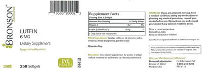 Photo of the Bronson Laboratories Lutein 6 mg label