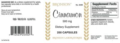 Photo of the Bronson Cinnamon 500 mg label