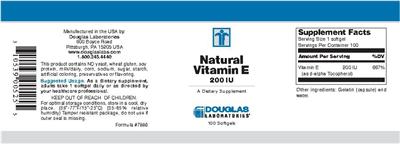 Photo of the Douglas Laboratories Natural Vitamin E 200 IU label