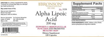 Photo of the Bronson Laboratories Alpha Lipoic Acid 200 mg label