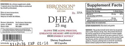 Photo of the Bronson Laboratories DHEA 25 mg label