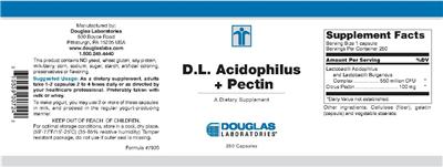 Photo of the Douglas Laboratories D.L. Acidophilus + Pectin label