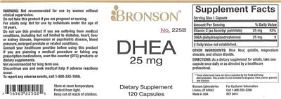 Photo of the Bronson DHEA 25 mg label