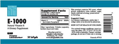 Photo of the Douglas Laboratories E-1000 Natural Vitamin E label