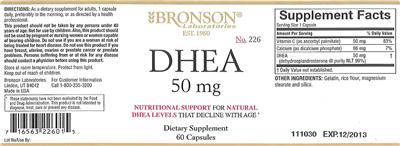 Photo of the Bronson Laboratories DHEA 50 mg label