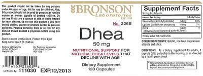 Photo of the Bronson Laboratories DHEA 50 mg label