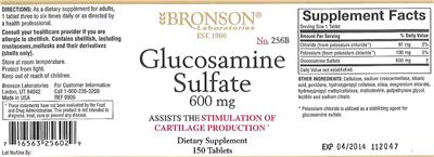 Photo of the Bronson Laboratories Glucosamine Sulfate 600 mg label