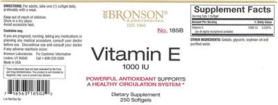 Photo of the Bronson Laboratories Vitamin E 1000 IU label