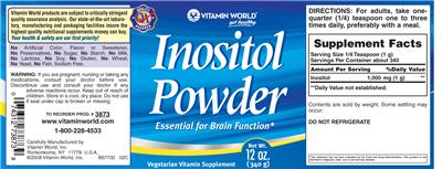 Photo of the Vitamin World Inositol Powder label