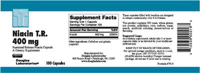 Photo of the Douglas Laboratories Niacin T.R. 400 mg label