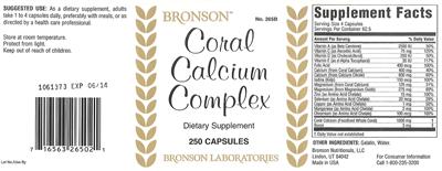 Photo of the Bronson Coral Calcium Complex label