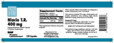 Photo of the Douglas Laboratories Niacin T.R. 400 mg label