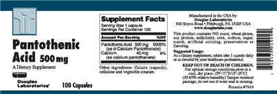 Photo of the Douglas Laboratories Pantothenic Acid 500 mg label