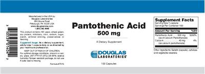 Photo of the Douglas Laboratories Pantothenic Acid 500 mg label