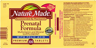 Photo of the Nature Made Prenatal Formula label