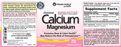Photo of the Vitamin World Chelated Calcium Magnesium label