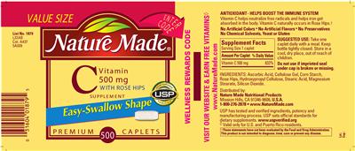 Photo of the Nature Made Vitamin C 500 mg Supplement label