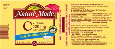 Photo of the Nature Made Vitamin C 500 mg Supplement label