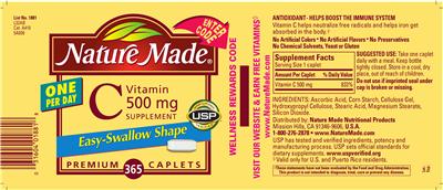 Photo of the Nature Made Vitamin C 500 mg Supplement label