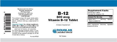 Photo of the Douglas Laboratories B-12 500 mcg Vitamin B-12 Tablet label
