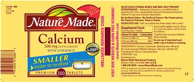 Photo of the Nature Made Calcium 500 mg Supplement label