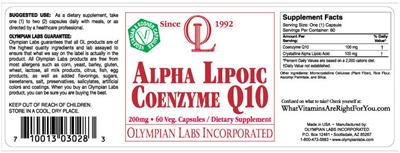 Photo of the OL Olympian Labs Alpha Lipoic Coenzyme Q10 label