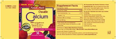 Chewable Calcium 600 mg Supplement with Vitamin D 200 IU のラベル画像（NIH DSLD）