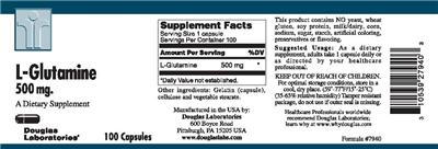 Photo of the Douglas Laboratories L-Glutamine 500 mg label