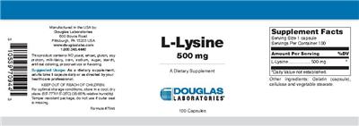 Photo of the Douglas Laboratories L-Lysine 500 mg label